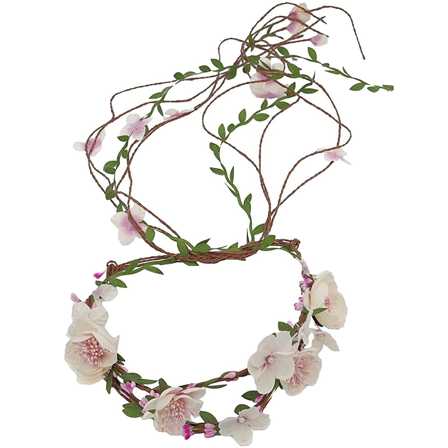 YnimioAOX Handmade Adjustable Flower Wreath Headband Halo Floral Crown Garland Headpiece,D13-white pink