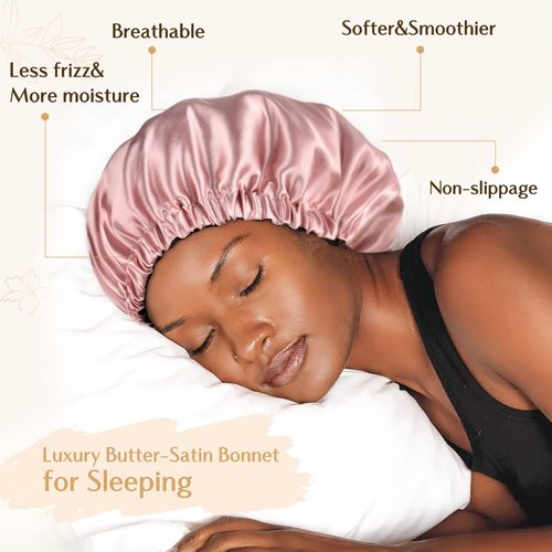 YANIBEST Adjustable Satin Bonnet Double Layer Hair Bonnet for Sleeping Bonnets for Women Hats Curly Natural Hair, Blush Pink
