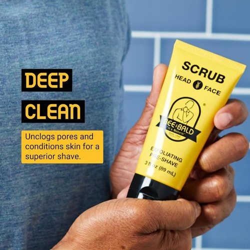 Bee Bald SCRUB Exfoliating Pre-Shave - Deep Cleanse & Remove Pore Clogging Dirt, 3 Fl Oz