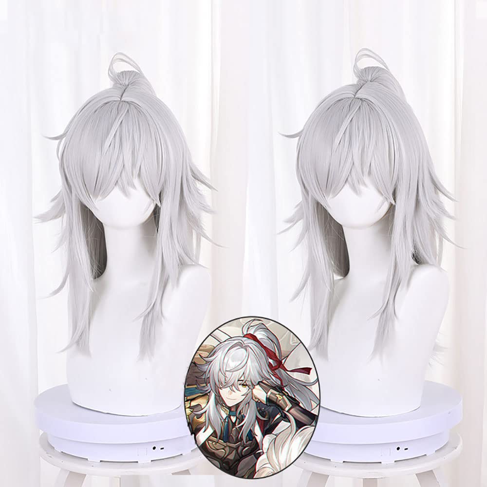 XiongXiongLe Silver White Wig for Women Cosplay Jing Yuan Reversible Half Head Detachable Horsetail Long Hair Replacement Wig Girls Cos Honkai Star Rail Party Halloween Christmas Costume(Jing Yuan)