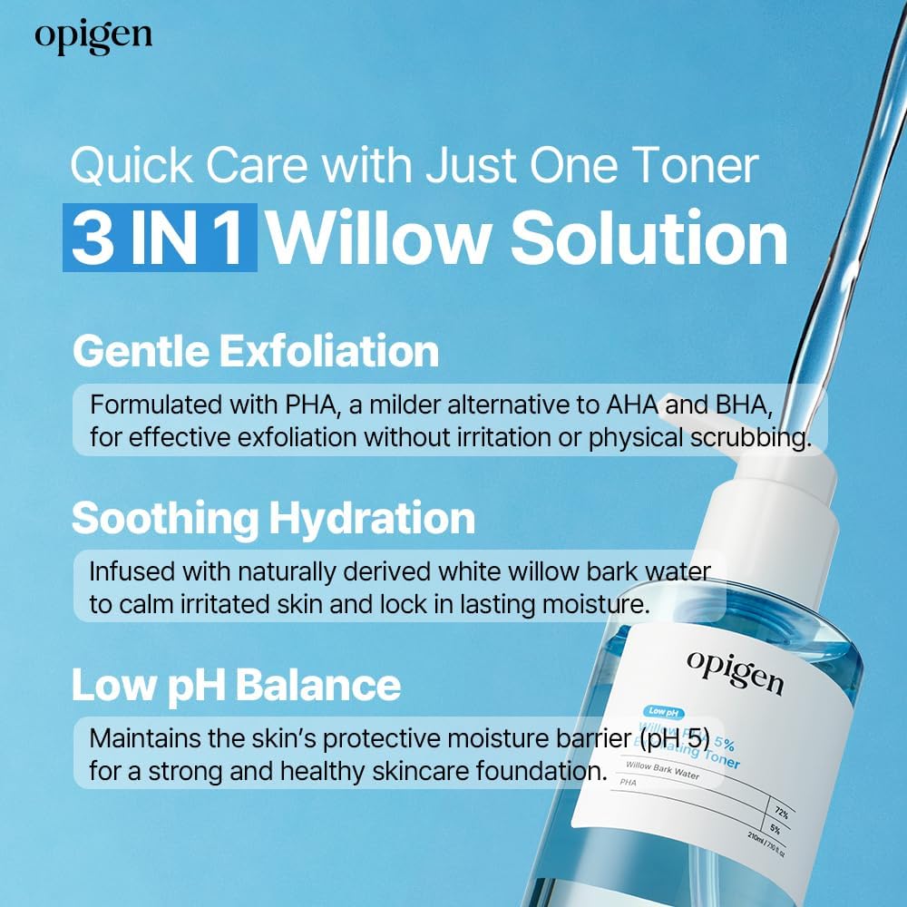 Skiennix Low pH Willow PHA 5% Exfoliating Toner - Gentle Daily Formula for Bright, Smooth Skin | 7.1 Fl Oz