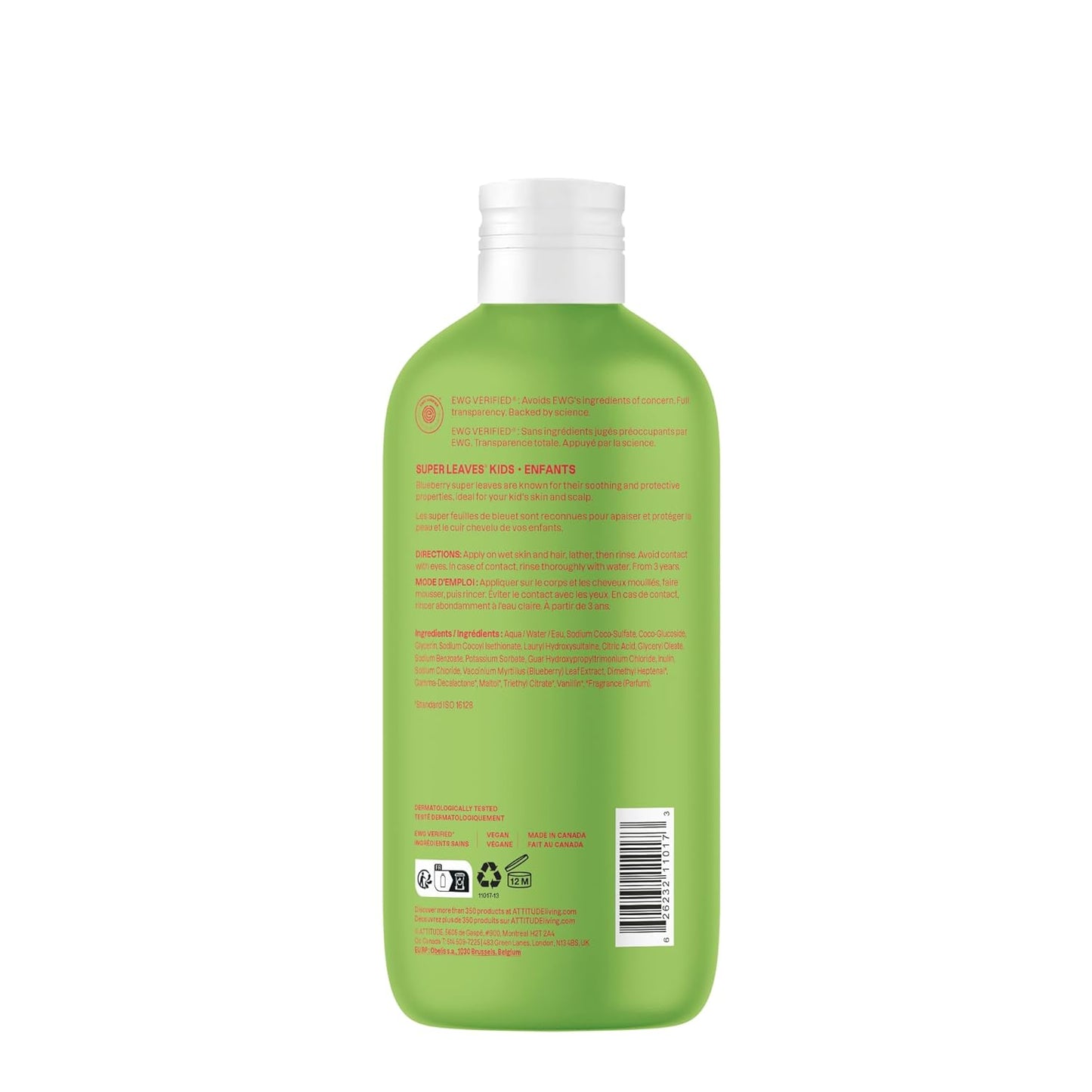 ATTITUDE Kids Shampoo & Body Wash - EWG Verified, Vegan & Cruelty-Free, Watermelon & Coco, 16 Fl Oz