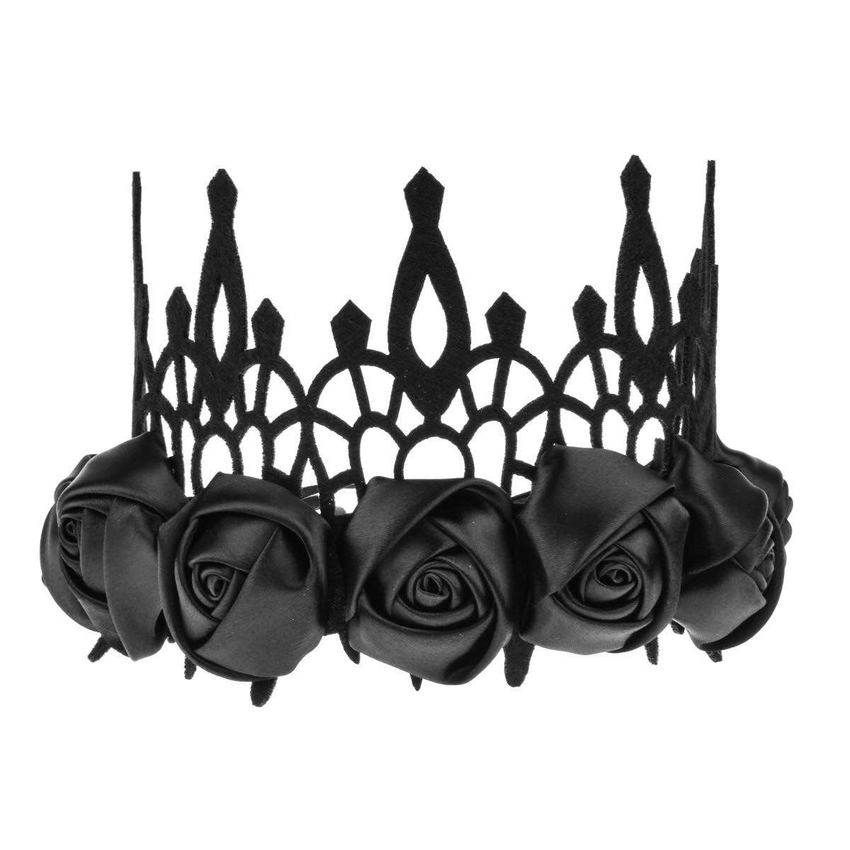 Love Sweety Halloween Vintage Crown Rose Headband Gothic Floral Headpiece (Satin Black)