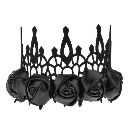 Love Sweety Halloween Vintage Crown Rose Headband Gothic Floral Headpiece (Satin Black)