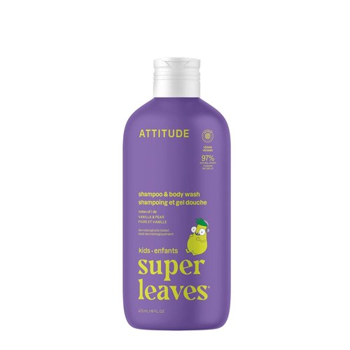 ATTITUDE Kids Shampoo & Body Wash - EWG Verified, Vegan, Plant-Based, Vanilla & Pear, 16 Fl Oz