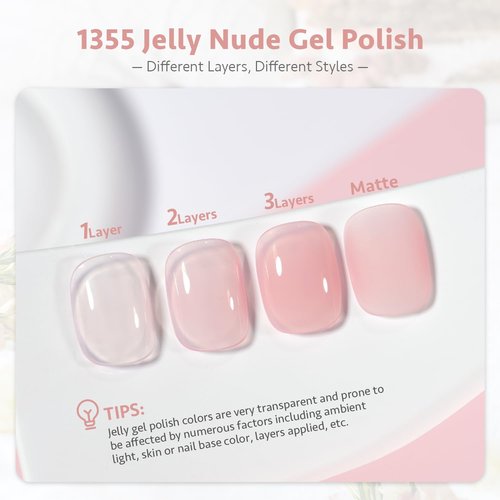 GAOY Sheer Pink Nude Gel Nail Polish, 16ml Jelly Neutral Peach Translucent Color 1355 UV Light Cure Gel Polish for Nail Art DIY Manicure and Pedicure at Home