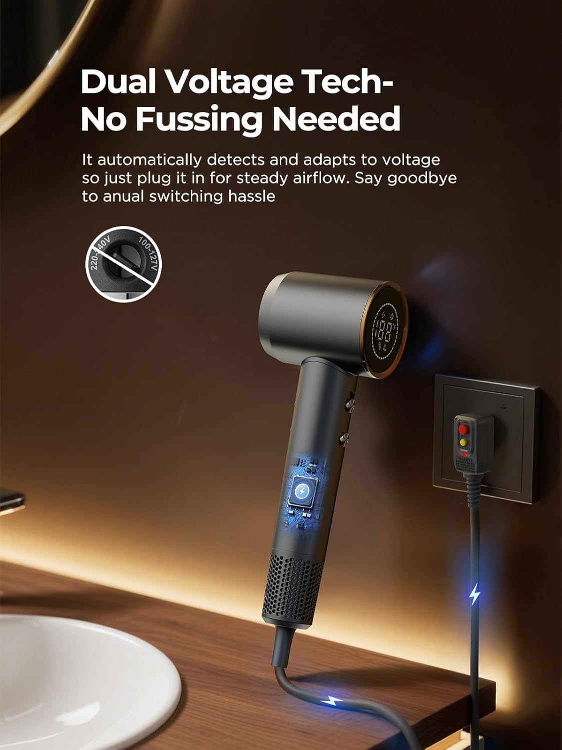 Skiennix Dual Voltage Travel Hair Dryer - High-Speed Ionic Blow Dryer with Diffuser | Lightweight, Low Noise, Fast Drying