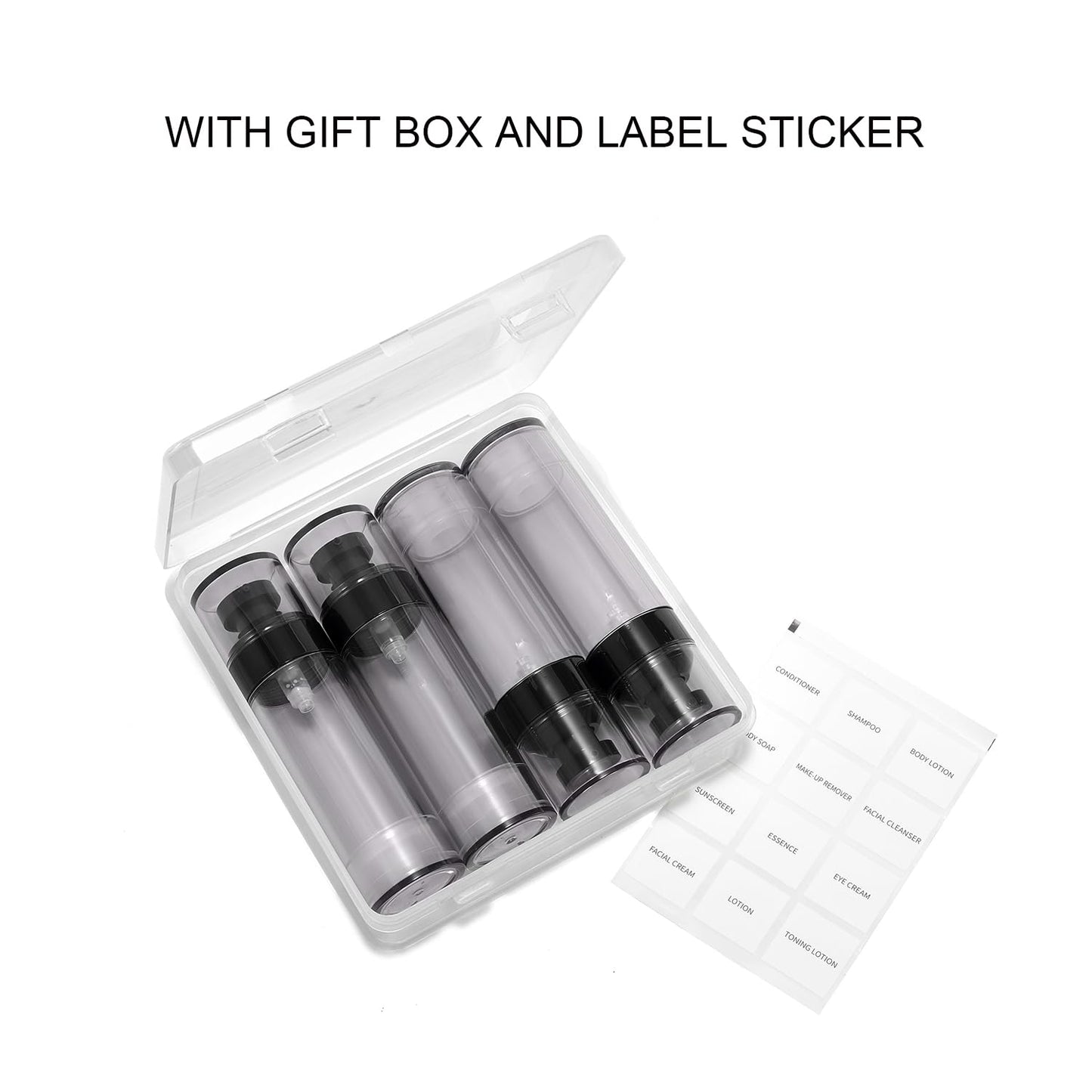 Wide Caliber airless Vacuum Pump Bottle, Reusable Cosmetics Pump Dispenser, DIY Easy Canned, Translucent Black Travel Size can be Packaged Separately Shampoo Light Lotion, etc. (1.7/oz, 4 Packs)