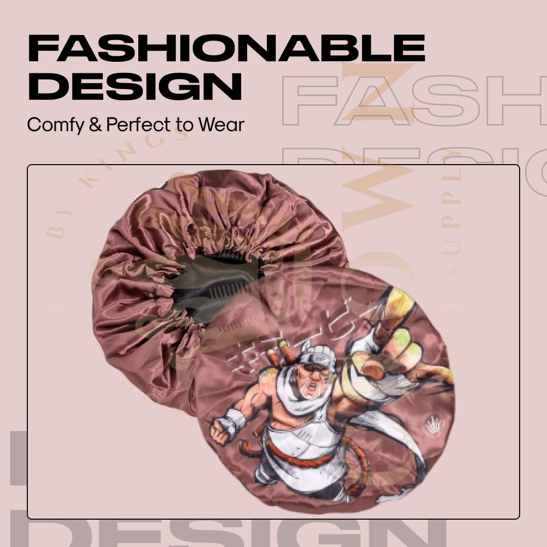 Large Silky Design Anime Bonnet with Elastic Soft Band Adjustable for Women and Men, Comfortable Satin Fabric, Bee BrownB