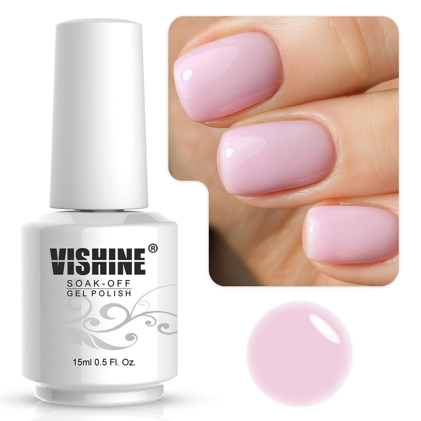 Vishine Jelly Crystal Pink Neutral Tone Gel Nail Polish 15ML Gel Polish Translucent Sheer Pink Soak Off UV LED gel Nail Polish Clear Color Home DIY Manicure Nail Art #24