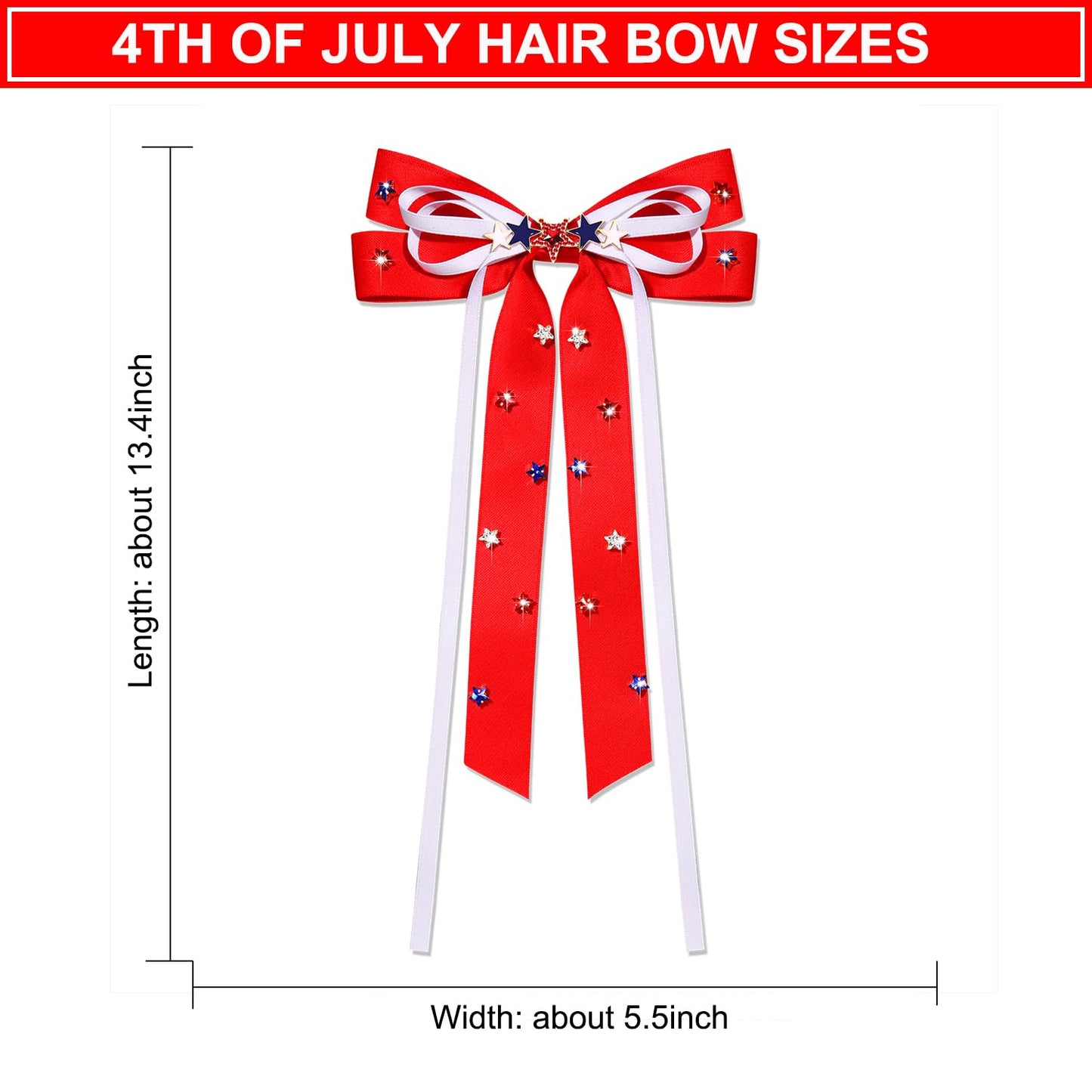 4th of July Hair Bows for Women Large Red Bows American Flag Star Hair Bows Patriotic Fourth Of July Hair Accessories Outfits Red White and Blue Accessories Gifts Party Favors (Red 3)