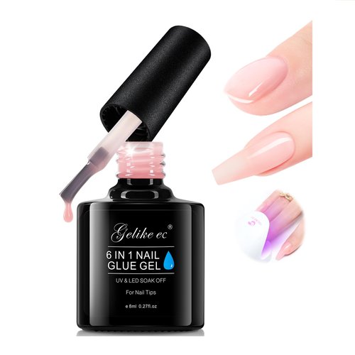 Gelike EC 6-in-1 Jelly Builder Gel Nail Glue: Nude Pink UV Rubber Base Gel for Apex Building & Short Extension – Extra Strong Adhesive for Press On & Acrylic Nail Tips for Home DIY Girl Gift