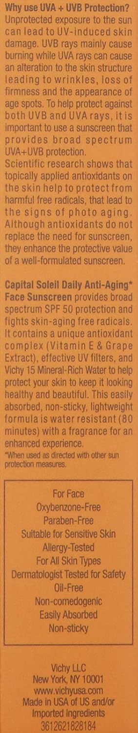 Vichy Capital Soleil Face Sunscreen SPF 50 - Anti-Aging Sunblock for Sensitive Skin | Travel Size, Oxybenzone Free