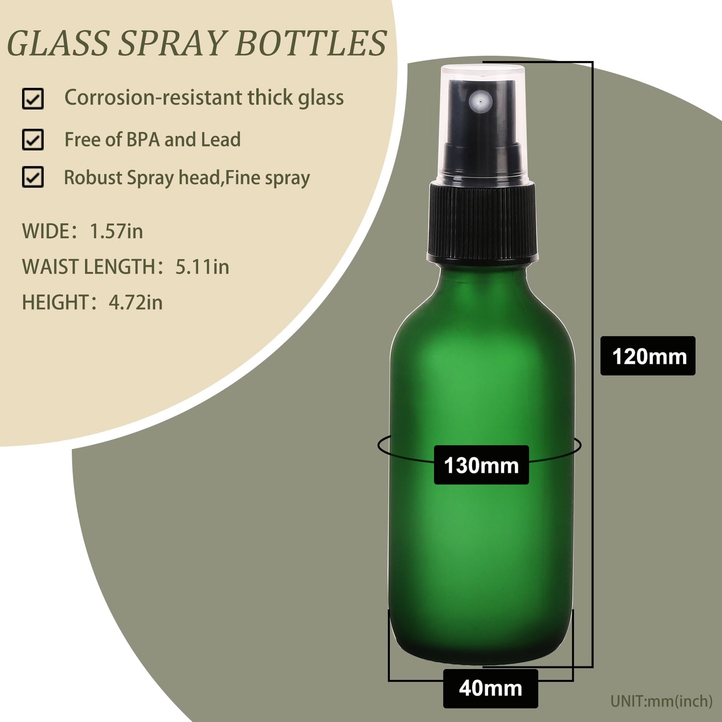 NOOEEISS Green Glass Small Spray Bottles 2 oz 24 Packs,Fine Mist Sprayer Pretty Finish,Refillable Containers mini spray bottles for Cleaning Solutions and Skin Care (Green Frosted 24pcs)