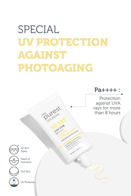 Purest Solutions Invisible UV Protection Daily Moisturizer SPF 50+ | Hydrating Hyaluronic Acid & Shea Butter - Anti-Aging for All Skin Types (1.69 fl. oz)