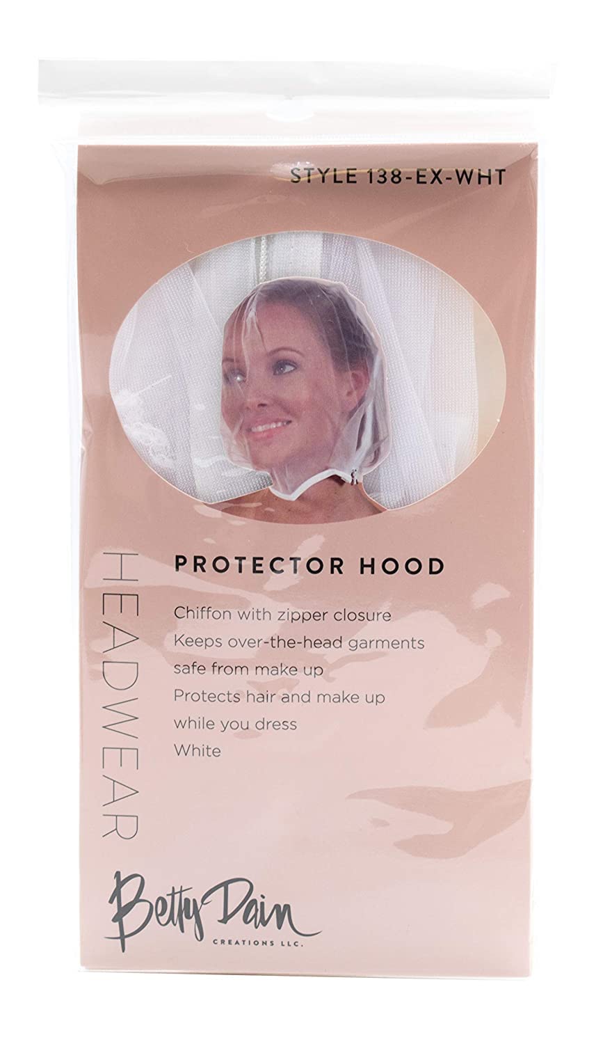 Betty Dain Makeup Protector Hood, Protects Hair and Make Up While Getting Dressed, Nylon Chiffon, Light and Airy, Triple Protection, Zipper closure, Machine Washable, Beige