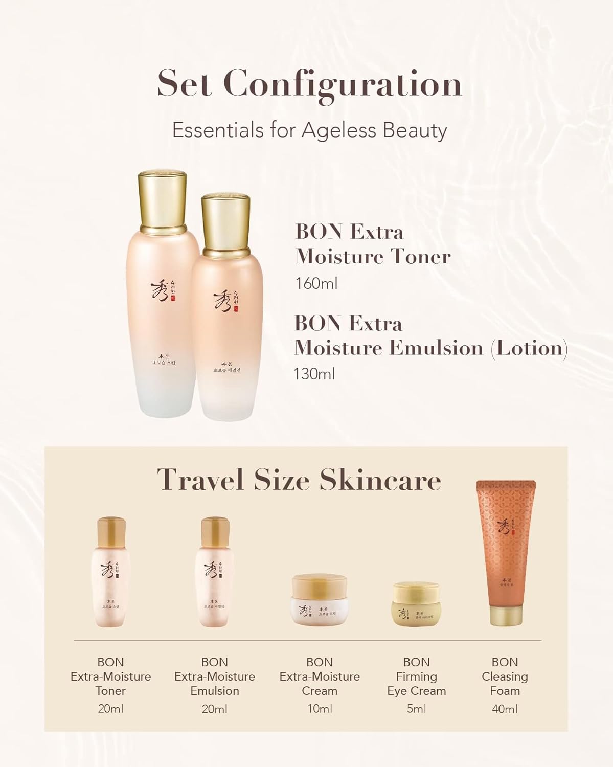 Sooryehan Bon Extra Moisture Korean Skin Care Gift Set - Luxury Hydrating Toner, Emulsion, Cleansing Foam & Eye Cream (13.01 Fl Oz)