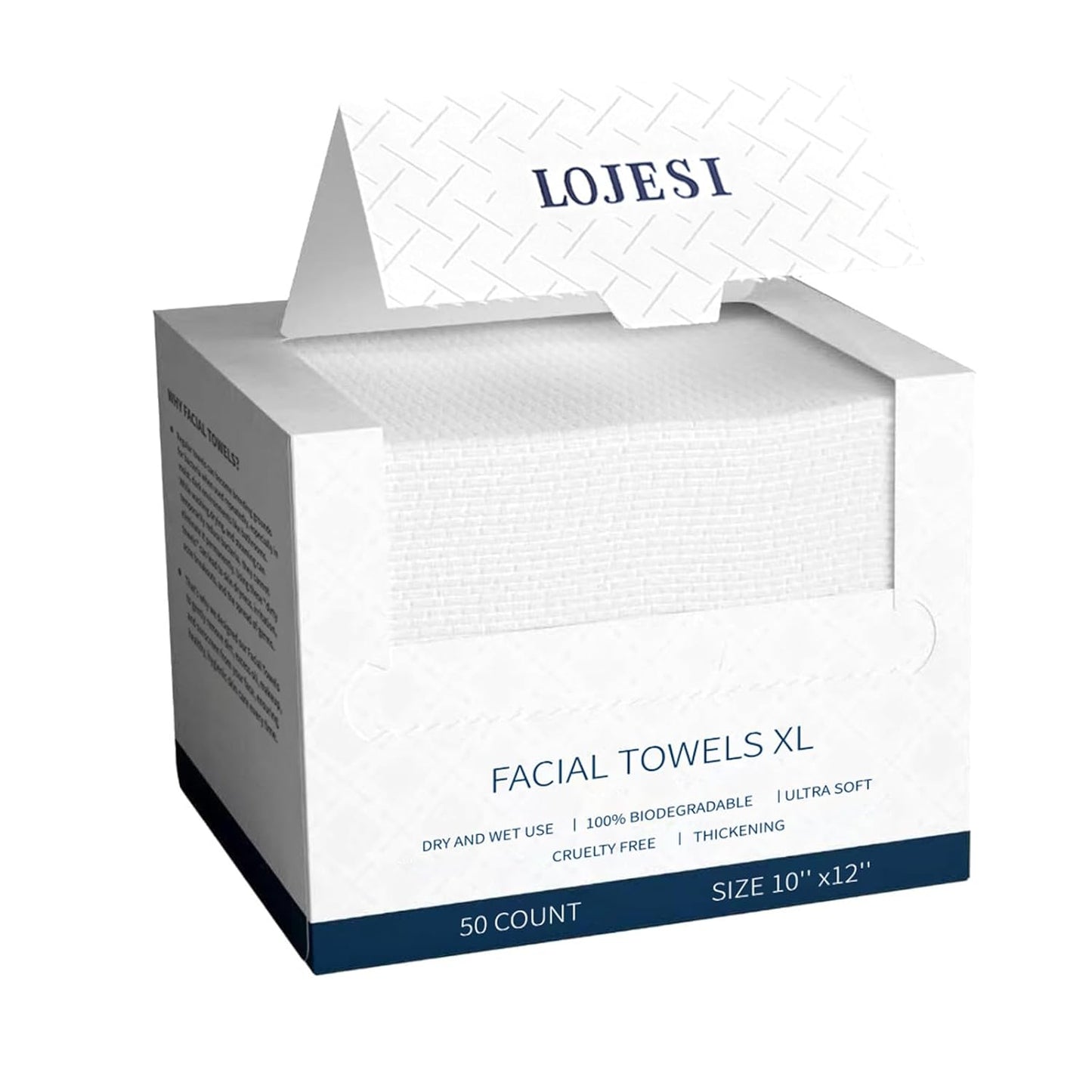 Ultra-Soft XL Disposable Face Towels - 100% Biobased, Eczema-Friendly Makeup Removal Wipes (50 Count)