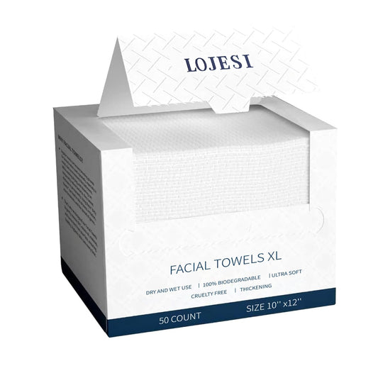 Ultra-Soft XL Disposable Face Towels - 100% Biobased, Eczema-Friendly Makeup Removal Wipes (50 Count)