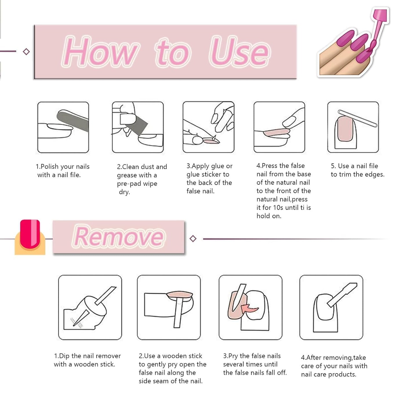 Diamond Press on Nails Medium Square Fake Nails Pink Glue on nails Gradient False Nails with Design Rhinestone Stick on Nails Full Cover Glossy Acrylic Nails for Women and Girls Manicure 24pcs