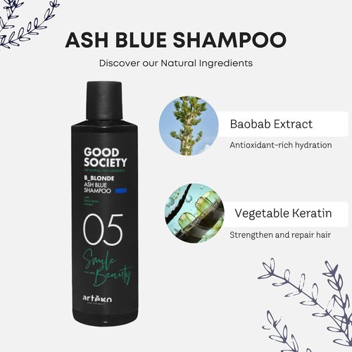 Artègo Good Society B_Blonde Ash Blue Shampoo - Tone Neutralizing for Blonde & Bleached Hair (8.5 oz)
