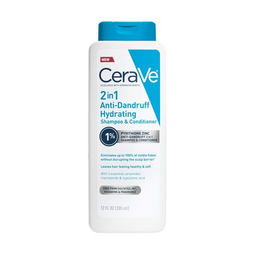 CeraVe 2 In 1 Hydrating Anti-Dandruff Shampoo & Conditioner - 1% Pyrithione Zinc, Color Safe & Sulfate Free
