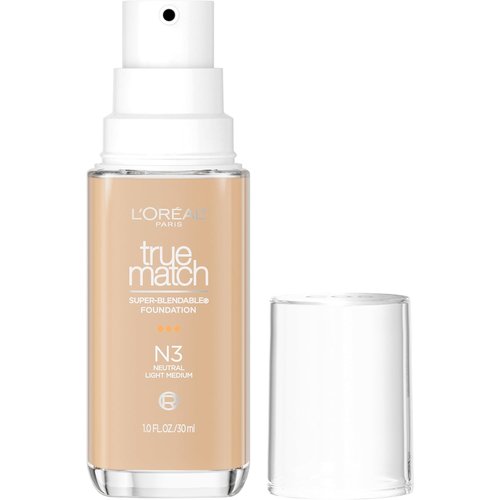 L'Oreal Paris True Match Foundation - Super-Blendable Liquid Makeup, Light Medium N3, 1 Fl Oz