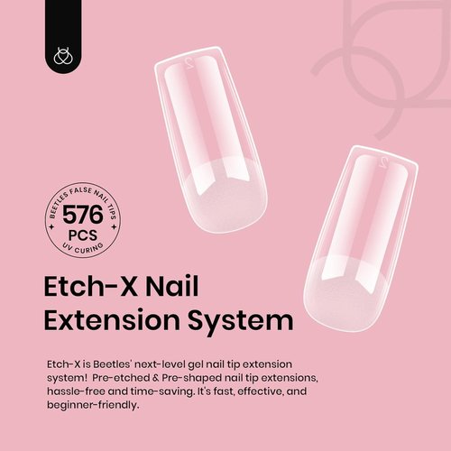 Beetles Nail Tips Medium Square 576Pcs 12 Sizes - Pre-Etched Soft Acrylic Nail Tips Half Matte False Nails Nail Art Full Cover Press Ons Nail Extensions Gift Set Home DIY Nail Salon