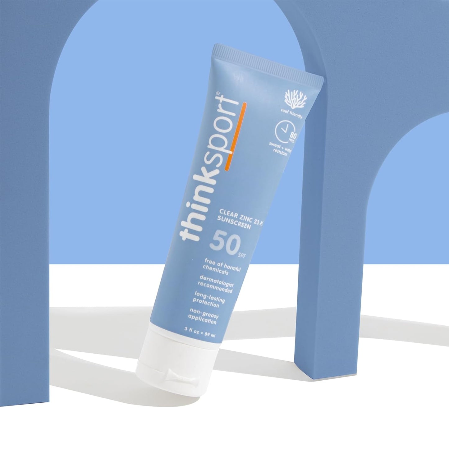 Thinksport SPF 50+ Mineral Sunscreen - Clear Zinc Oxide, Water Resistant & Vegan - 3 Fl Oz