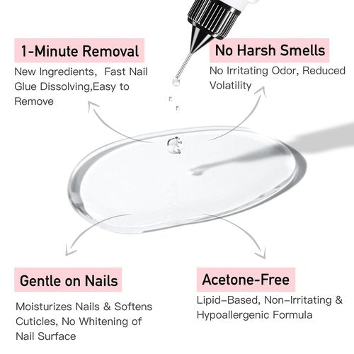Curvlife 20ml Pinpoint Nail Glue Remover for Press on, Multi-Functional Remover for Nails Tips, Gentle Glue Remover for Gel x Nails, Non-Acetone Nail Polish Remover