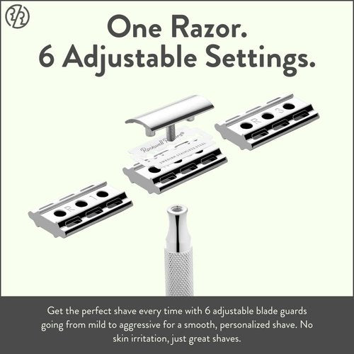 Rockwell Razors 6C White Chrome Safety Razor - Adjustable Shave Settings for Sensitive Skin | 5 Recyclable Blades