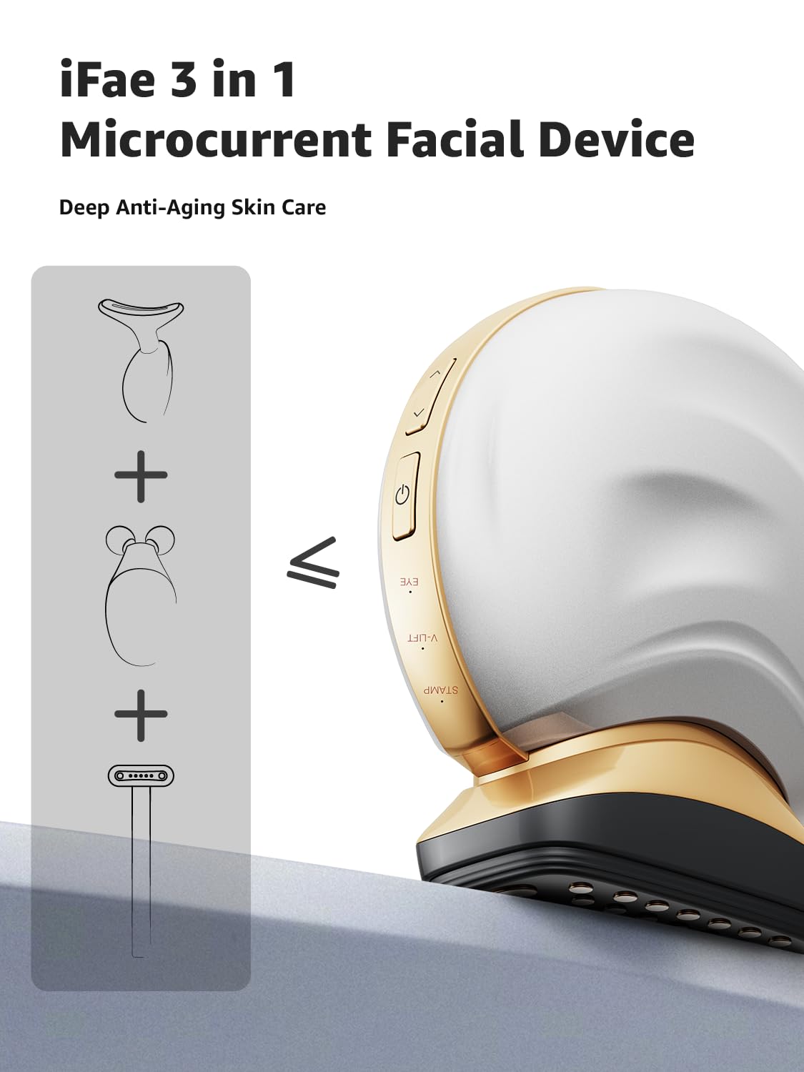 Microcurrent Facial Device Face Lift: iFae 3 in 1 Light Therapy for Face, Portable Face Lift Device for 90 Seconds Lifting, Tightening, Skin Rejuvenation Anti-Aging Wrinkle Skin Salon at Home White