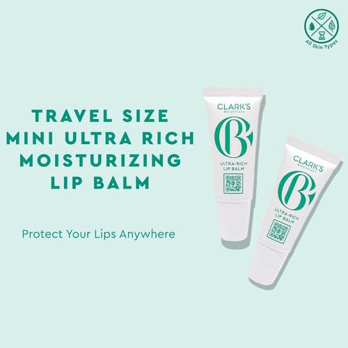 Clark's Botanicals Mini Ultra Rich Lip Balm - Plumping Moisturizer with Collagen & Shea | Mango & Avocado Butter, 0.14 fl oz (Pack of 2)