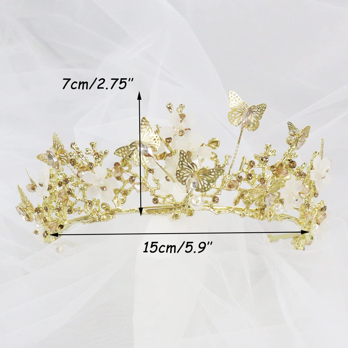 Brihasory Butterfly Queen Birthday Crowns Gold Tiaras for Bride, Crystal Royal Princess Wedding Rhinestone Headband, Costmue Party Christmas Halloween Black Prom Headpiece for Women and Girls (Gold)