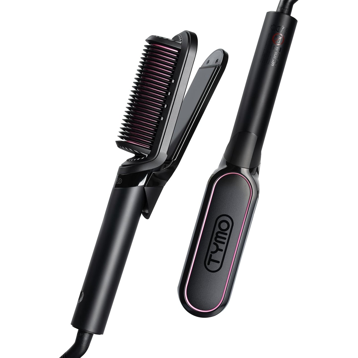 TYMO Flat Iron Hair Straightener Brush 2 in 1, 200M Ions Hair Straighteners for Women, Ceramic Dual Voltage Straightening Hot Comb for Anti-Frizz Straights, Waves, Curl, 3X Less Heat Damage