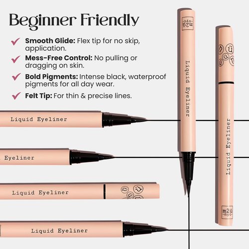 M2U NYC Waterproof Liquid Eyeliner Pen - Smudge-Proof Black Liner with 24-Hour Wear | Vegan & Hypoallergenic