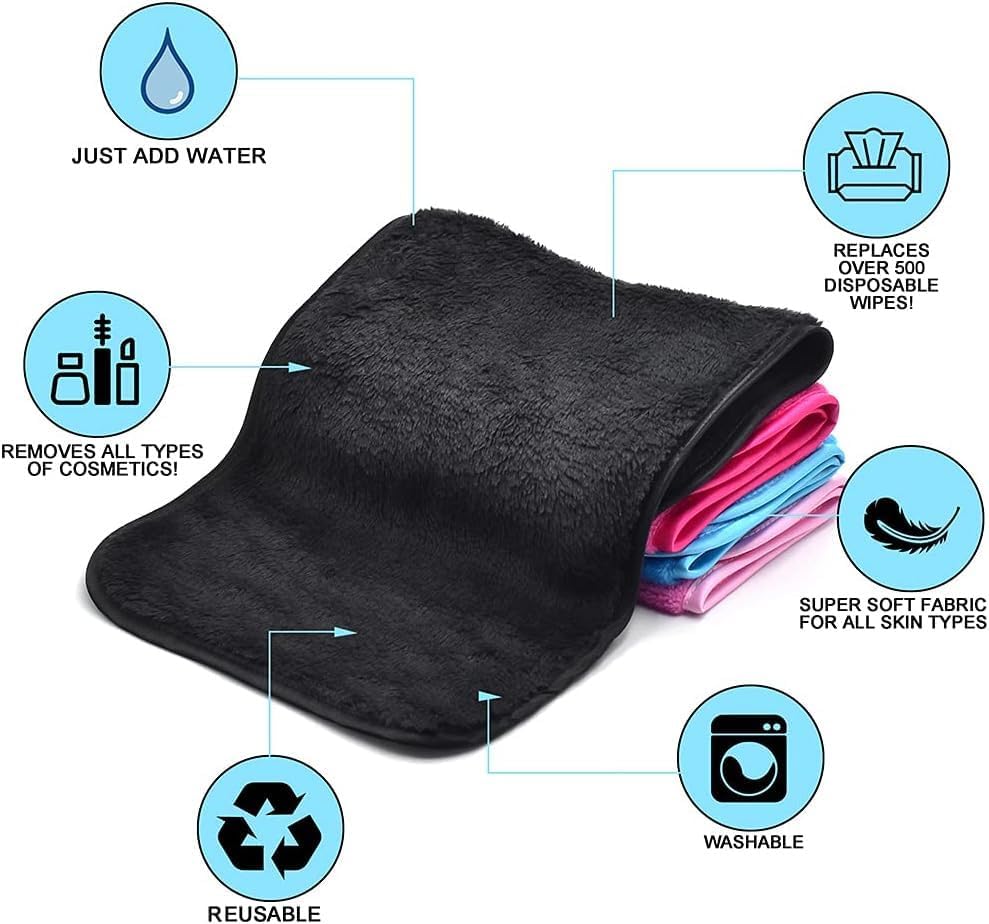 UWEME Makeup Remover Cloths - Reusable Microfiber Face Towels for Women | Fast Drying, 4 Count