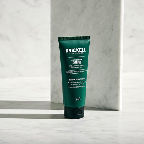 Brickell Men's Products Daily Strengthening Shampoo - Natural Mint & Tea Tree Oil for Dry Scalp, 3.4 Oz