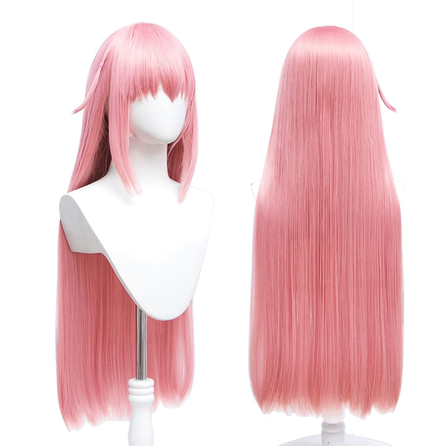 Long Straight Pink Wig Cosplay Anime Bocchi the Rock Gotou Hitori Role Women Costume High Temperature Silk Hair Replacement Wigs for Girl Party Christmas Halloween Daily Wear(Gotou Hitori)