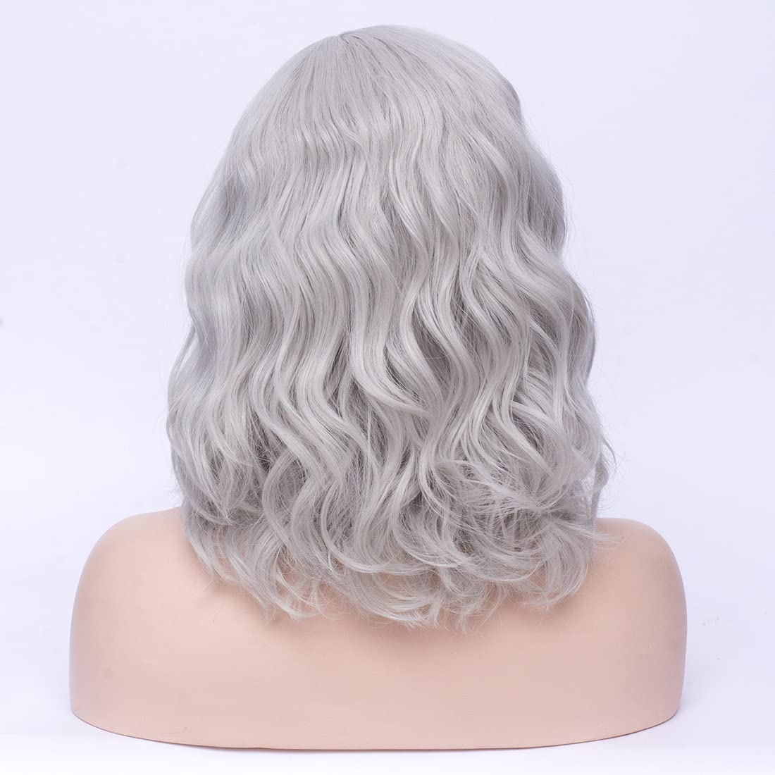 MAGQOO Grey Wig Gray Wig Women Girls Short Curly Wavy Bob Wig Grey Hair Wigs Synthetic Halloween Cosplay Costume Party Wigs