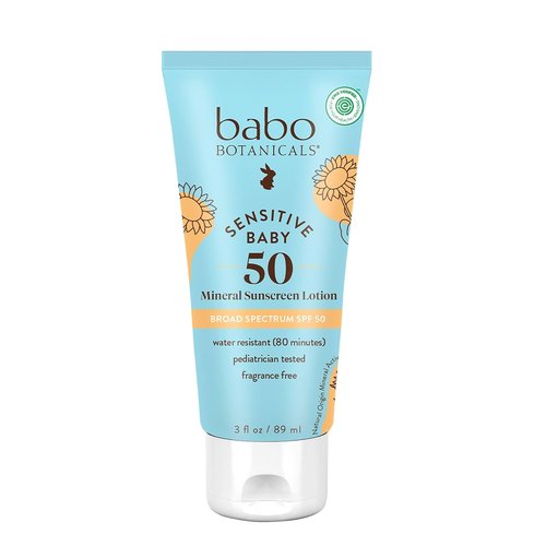 Babo Botanicals Mineral Sunscreen Lotion SPF 50 - Fragrance-Free & Water-Resistant - For Babies & Kids