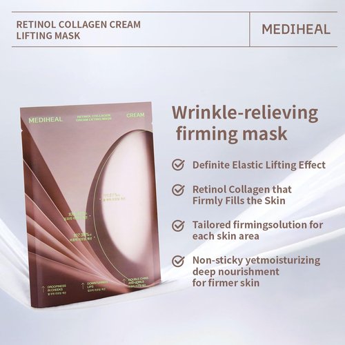 Mediheal Retinol Collagen Cream Lifting Mask | Anti-Aging V-Line Treatment - 10 Count Pack