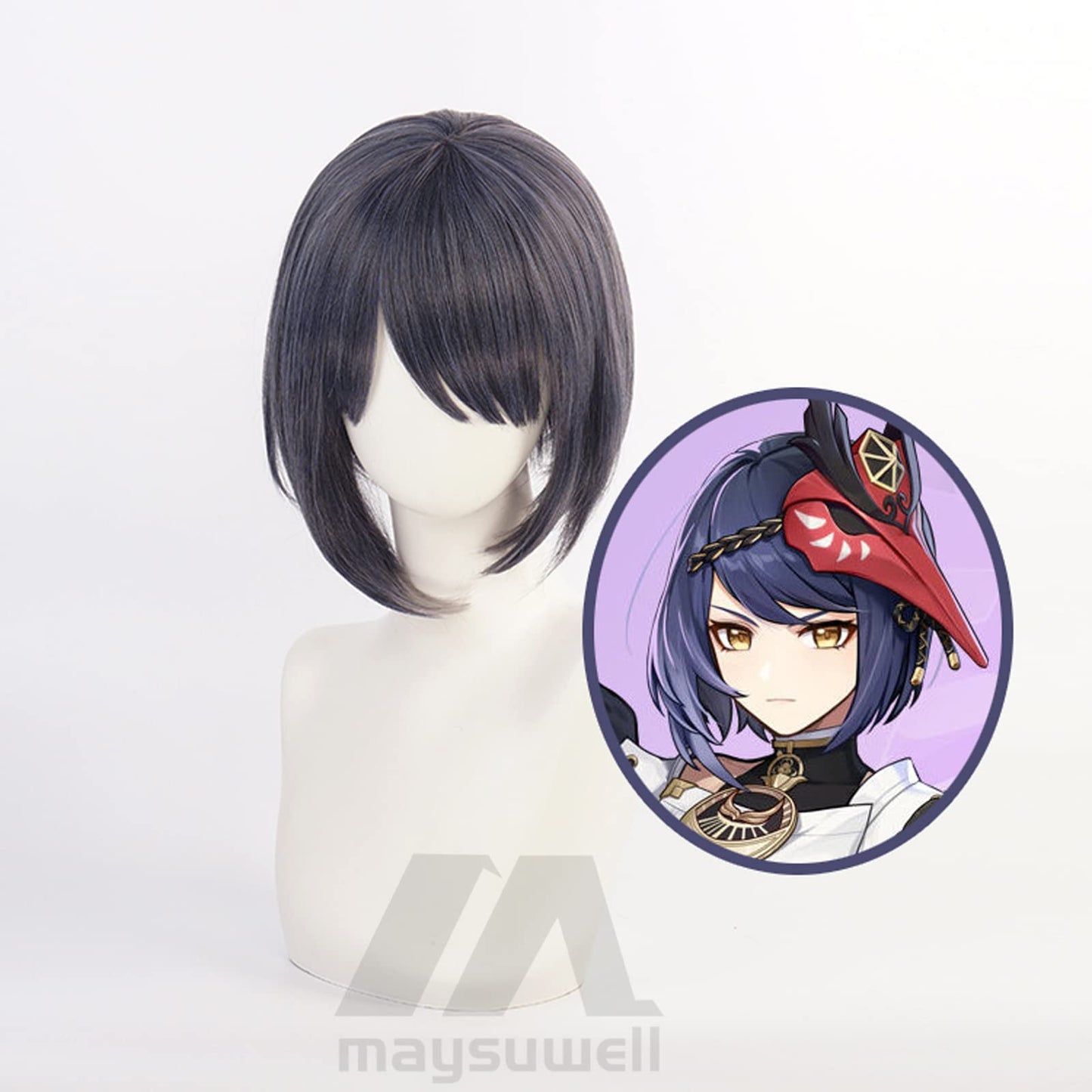 Anime Cosplay Wig Genshin Impact Kujo Sara Black blue gradient short hair with Free Wig Cap for Comic Con, Cosplay show, Halloween