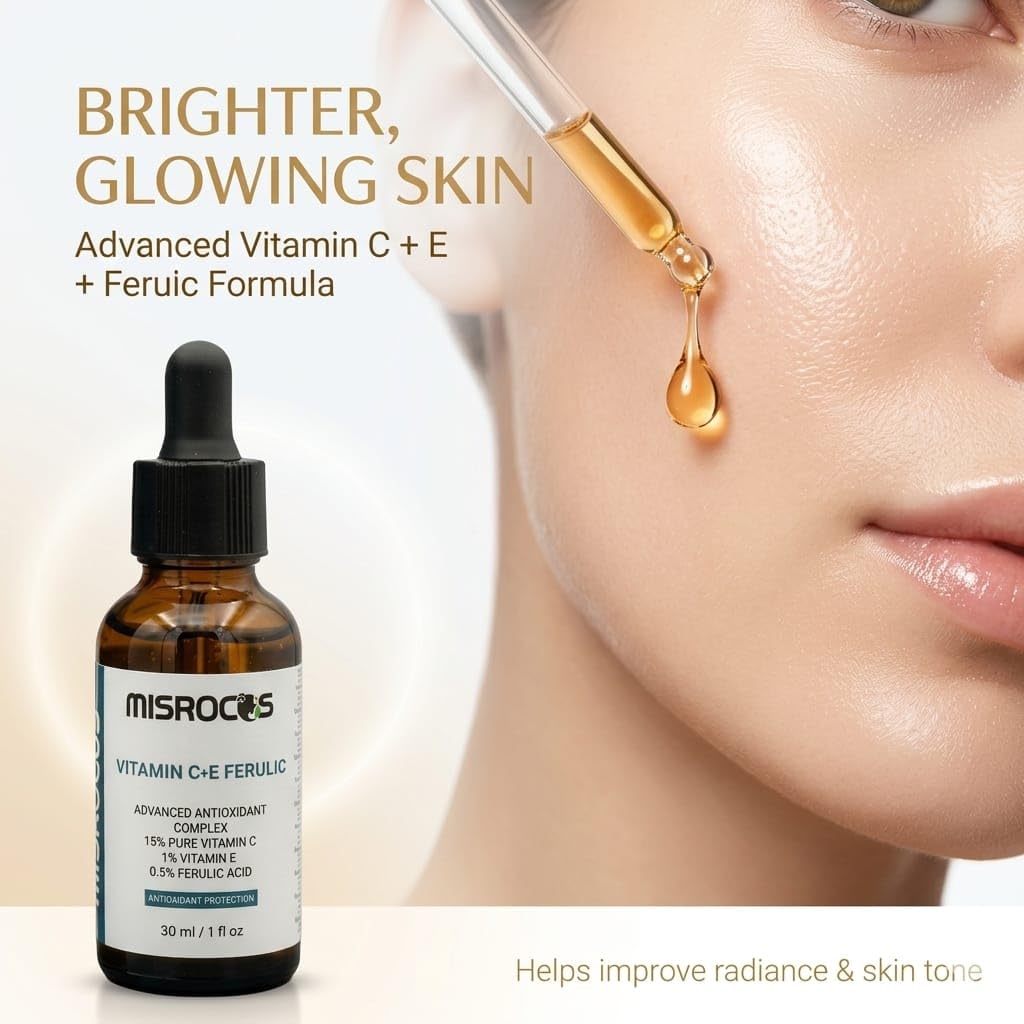 Skiennix Vitamin C + E Ferulic Acid Serum - 30ml | Brightening Antioxidant Complex for Fine Lines & Sun Damage