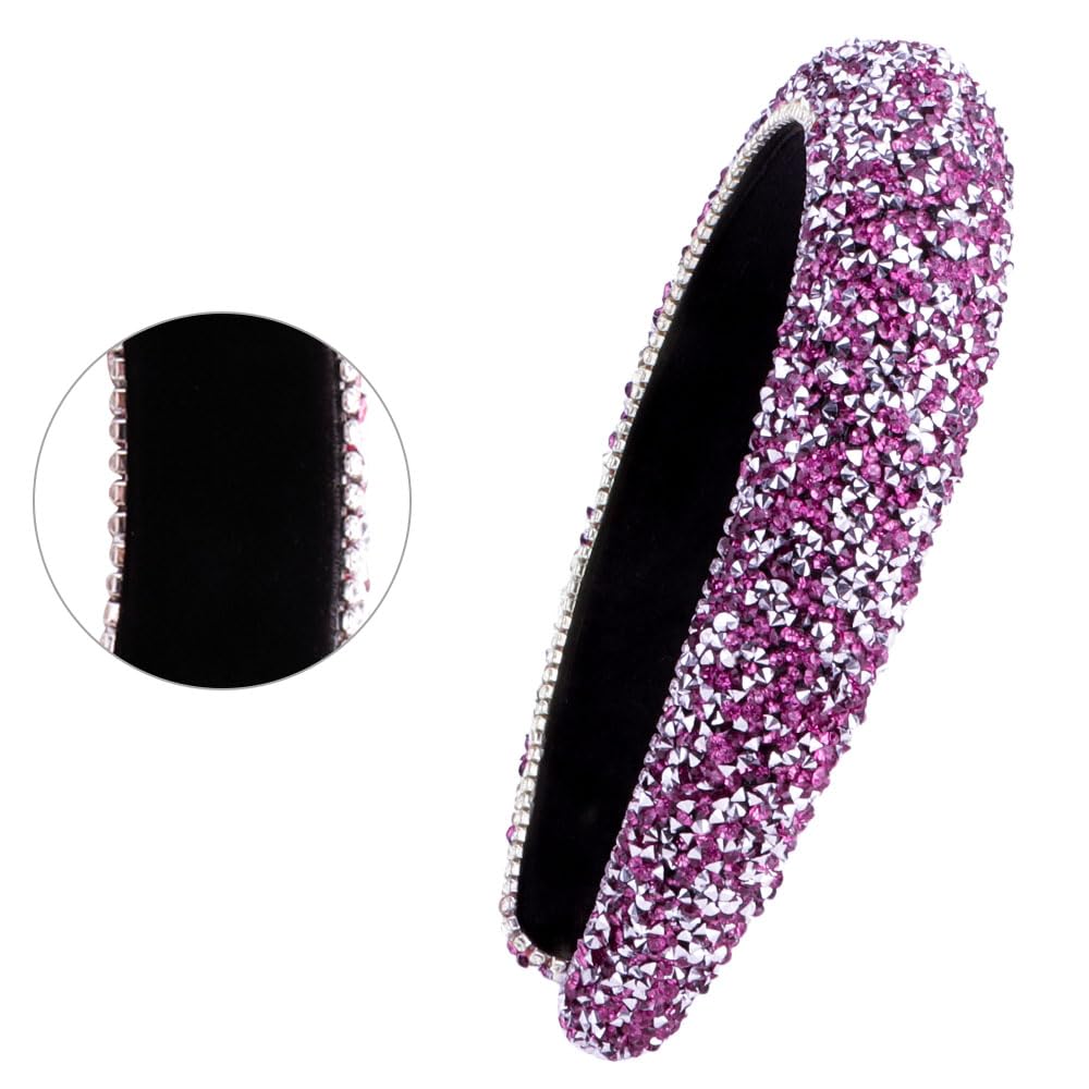 FASOTY Rhinestone Headband Women Fashion Handmade Hot Pink Headband Crystal Diamond Bling Headbands Hair Hoops Padded Headband Glitter Beaded Jeweled Hairband Sparkle Hair Accessories