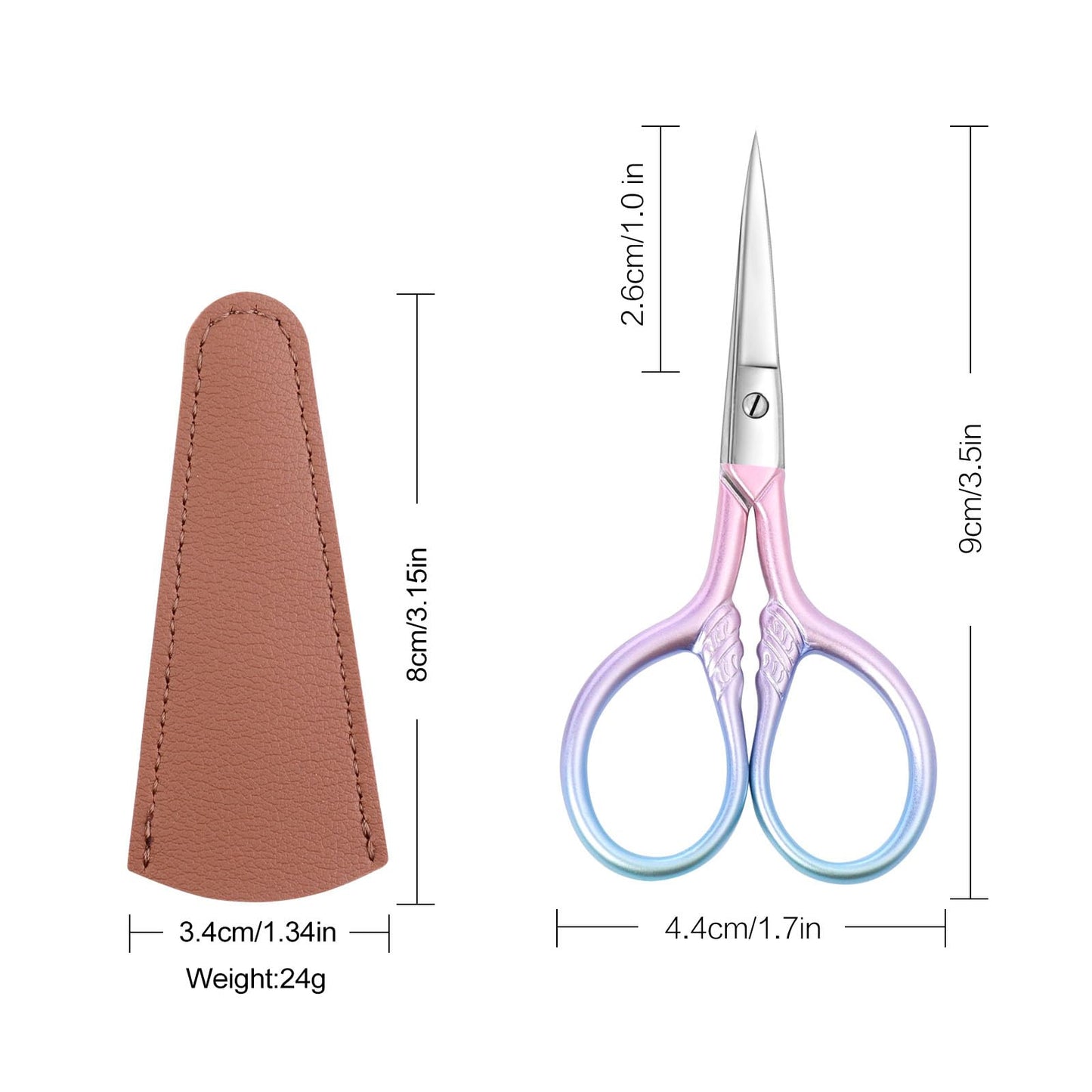 Lobodt Personal Care Professional Beauty Tools (pink) Small scissors Facial hair removal and ear, nose and eyebrow, beard trimming Stainless steel fine straight head scissors