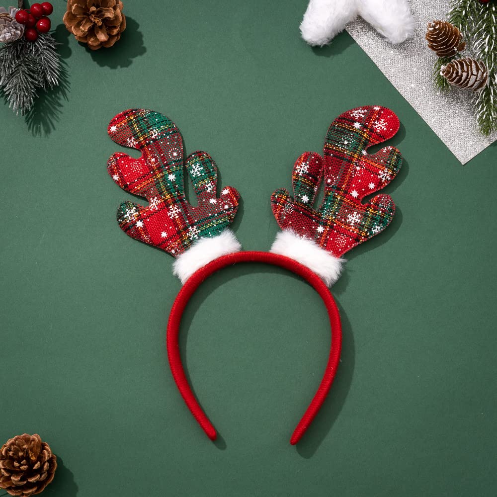 Madison Tyler Red and Green Plaid Christmas Reindeer Antlers Headband for Kids | Cute Soft Headbands for Christmas Party | Holiday Gifts for Girls and Women