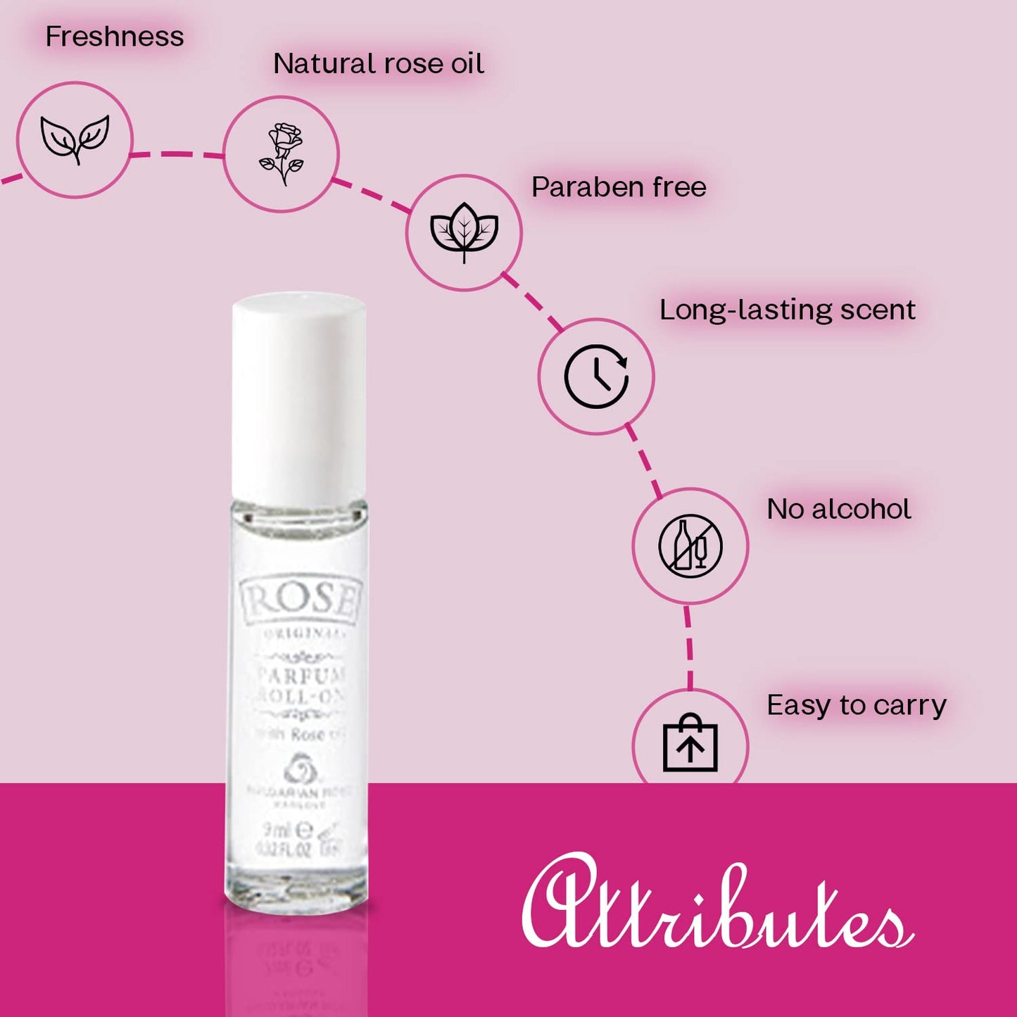 Bulgarian Rose Perfume Roll-On | Alcohol-Free Natural Rose Oil Fragrance - Unisex - 9ml