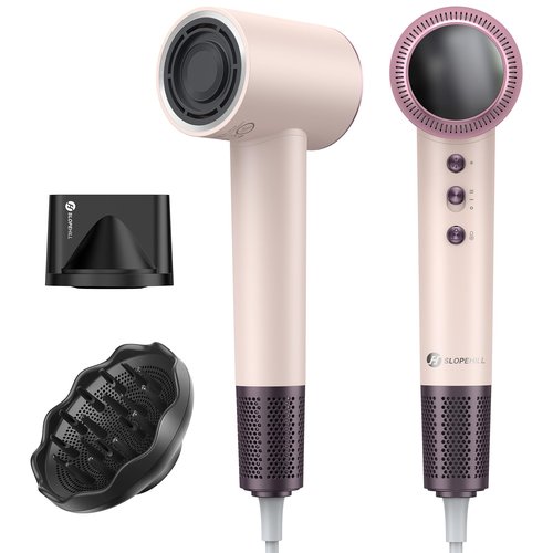 (OUTLET)slopehill 110,000 RPM Professional Hair Dryer - 0.8lb Ultra-Lightweight, 2 Billion Ion Technology for 98% Frizz Reduction, AI Smart-Temp Control, Magnetic Attachments for All Hair Types (Pink)