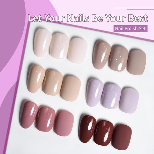 OpenLive 10ml Nude Pink Nail Polish Set 6 Colors Brown Red Purple All Seasons Neutral Color Quick Dry Nail Polish Set for Women Salon DIY Nail Art